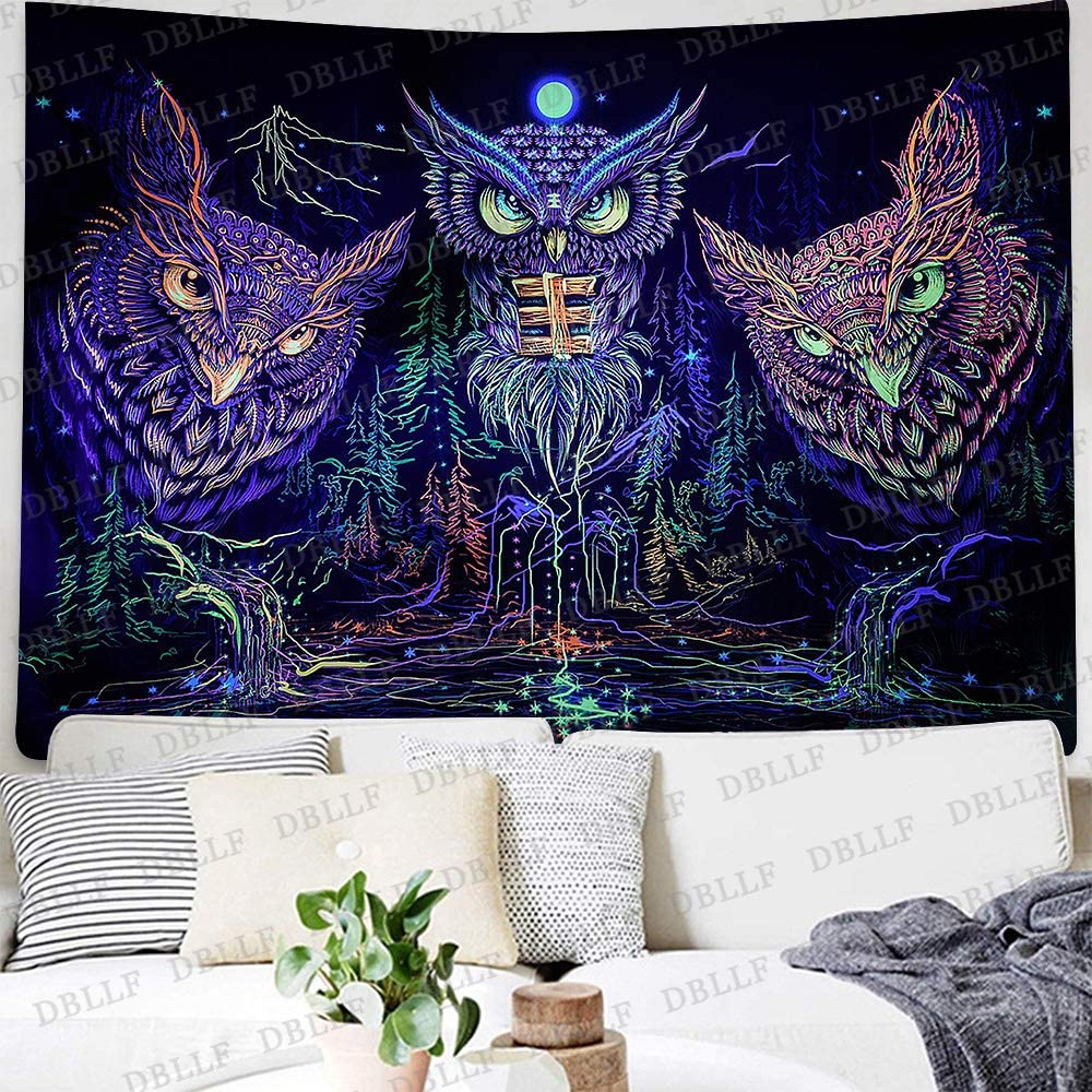 Atrapasueños de búhos psicodélicos, tapiz para colgar en la pared para sala de estar, dormitorio, bosque místico, bohemio, colorido