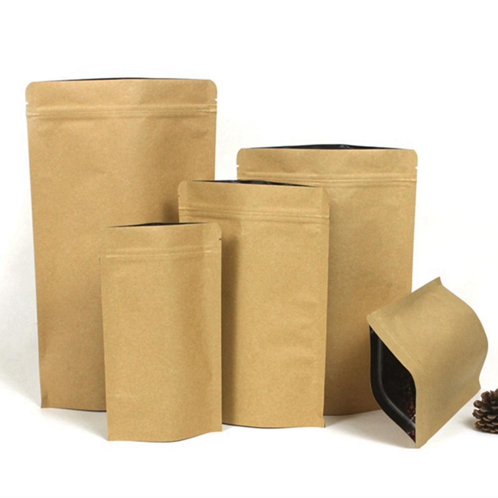 10/20/50PCS Bag Resealable Zip Lock Kraft Paper Bag Stand Up Foil Heat Seal Food Grade Kitchen Storage