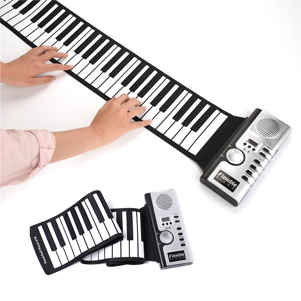 61 Keys Roll Up Piano Portable Rechargeable Electronic Hand Roll Piano with Silicone Piano Keyboard for Beginners