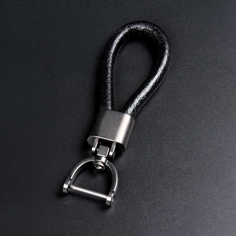 Lær lanyard nøkkelring bil fjernkontroll anheng personlig kjede hestesko ring mannlige og kvinnelige par nøkkelring: Svart