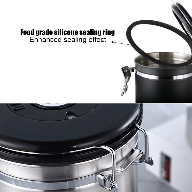 Stainless Steel 1500ml/1800ml Coffee Container - Coffee Beans Canister with co2 Valve