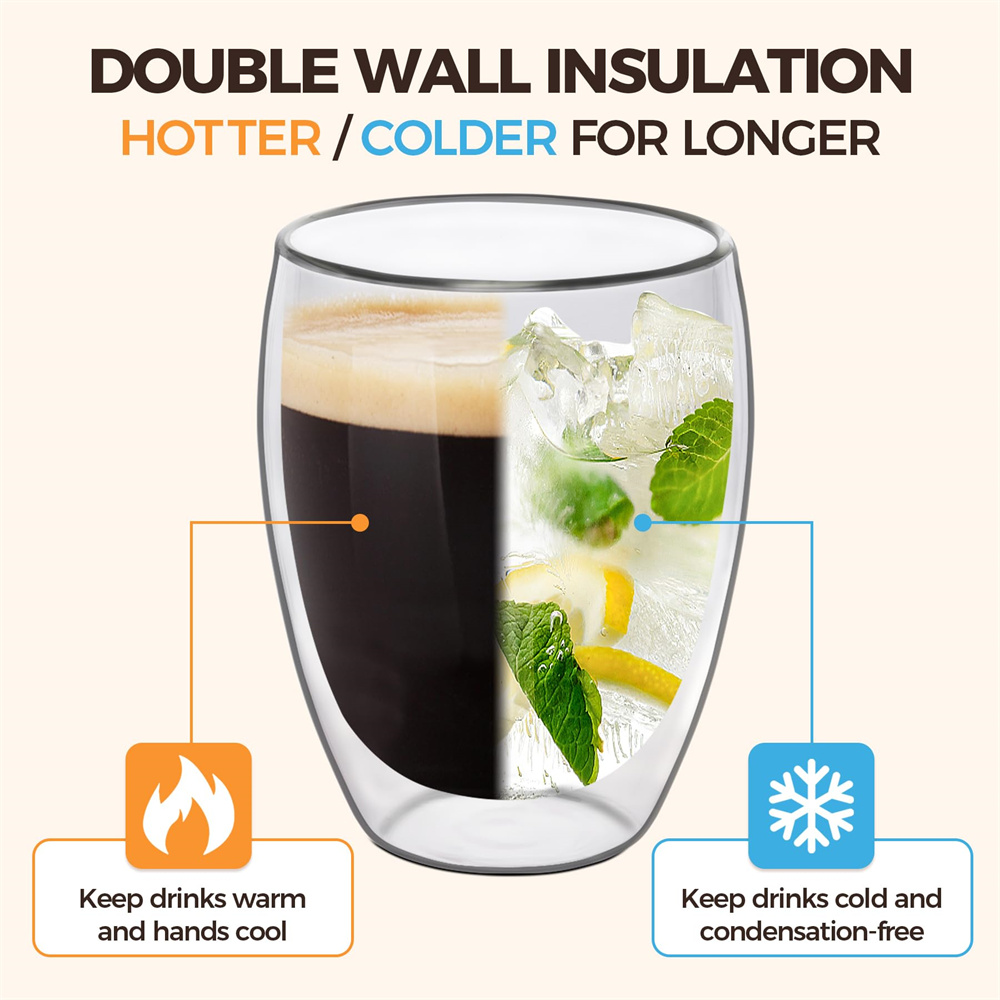 6 stuks dubbelwandige geïsoleerde glazen espressokopjes 80/150/250/350/450 ml geïsoleerde thermische glazen koffiemok voor thee/sap/melk, latte