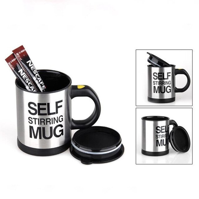 Tasses automatique électrique paresseux auto-remuant tasse tasse café lait mélange tasse Smart acier inoxydable jus mélange tasse Drinkware 400ml: Black