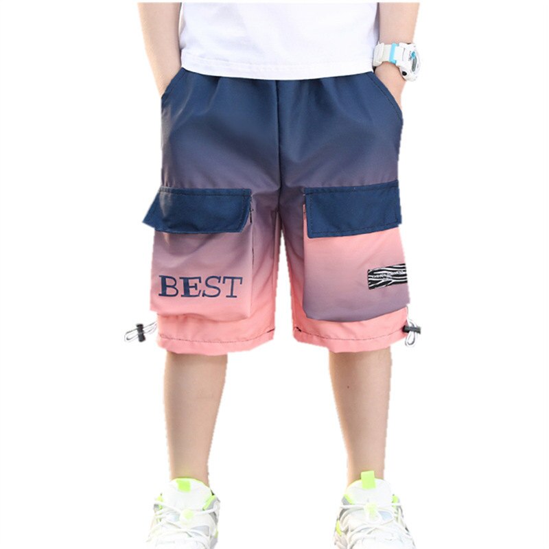 Pantalones cortos de verano para niños, ropa para adolescentes con degradado de , informal, Cargo, cintura elástica,
