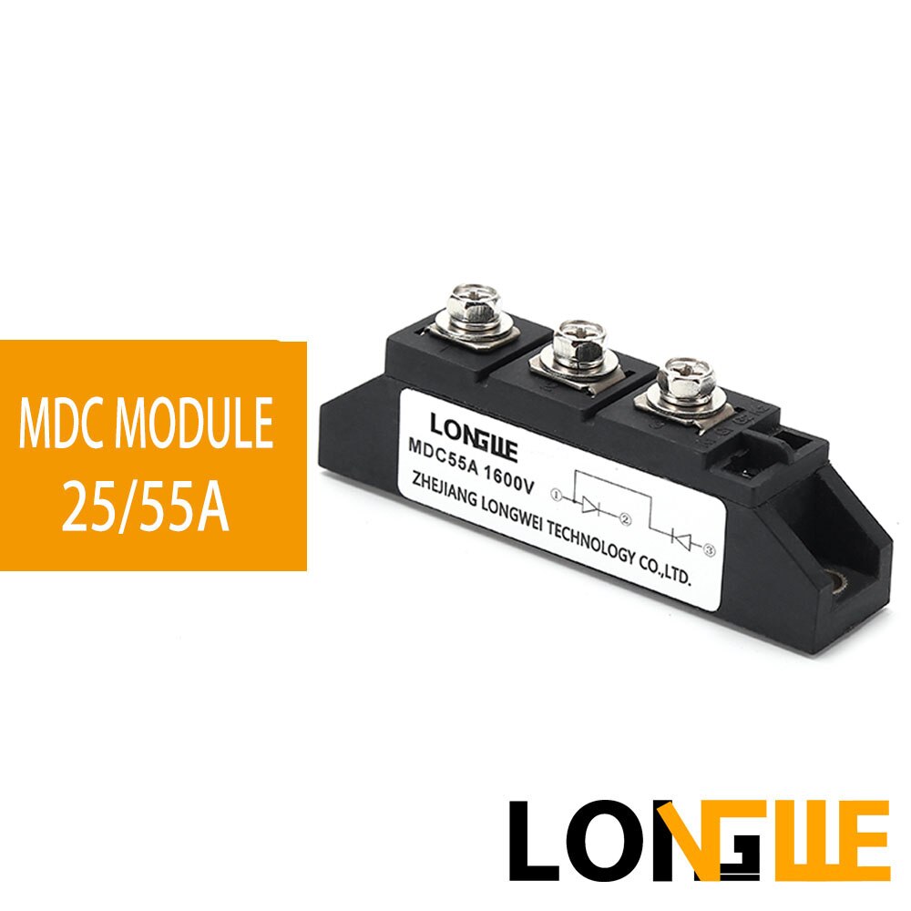 Longwe diode likeretter modul mdc 25a 55a 1600 vdc enfase effekt halvlederreléer for ac-dc motorkontroll