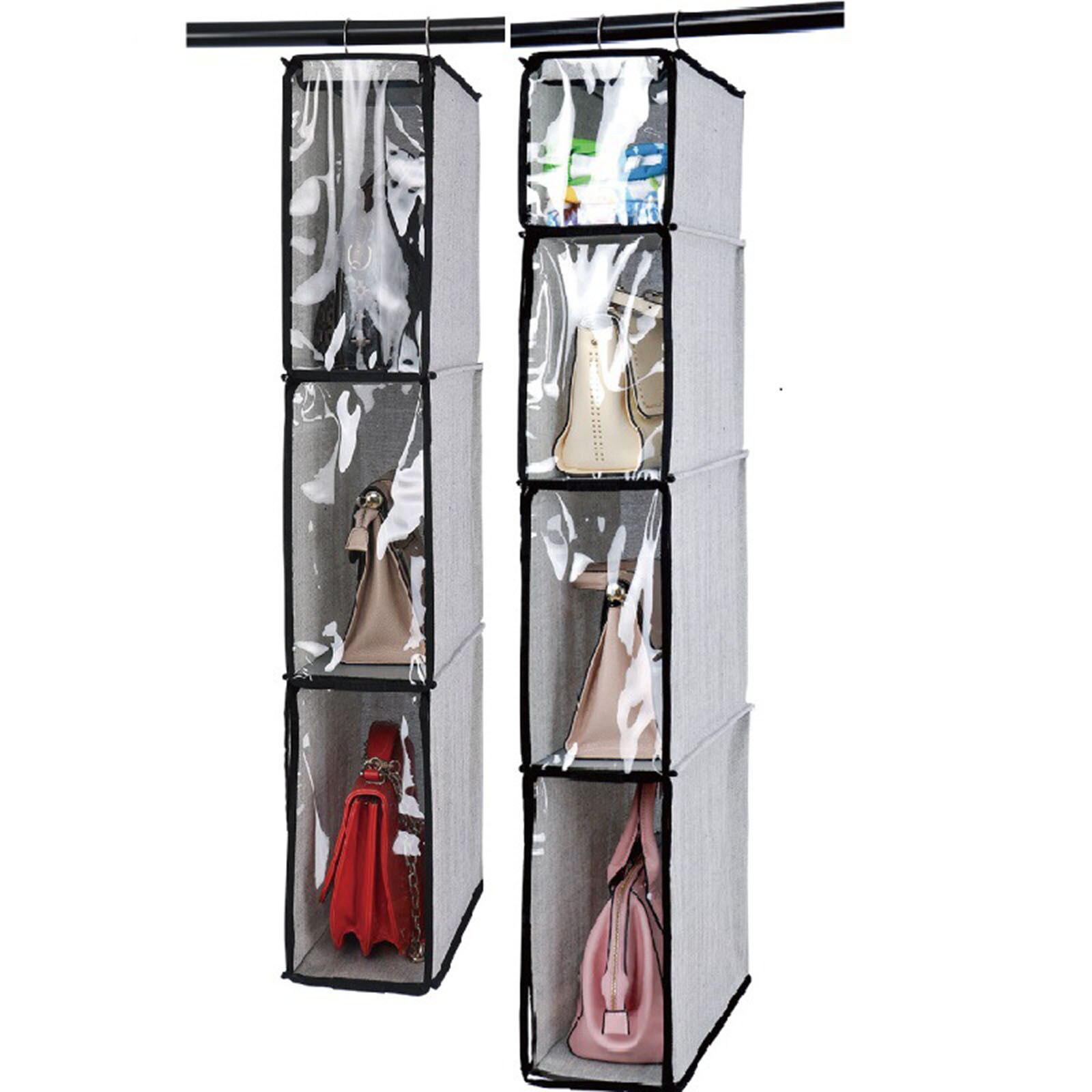 3/4 Pockets Shelf Tote Rack Bag Clear Hanging Purse Handbag Organizer Storage Holder Wardrobe Closets Homewares #t2g