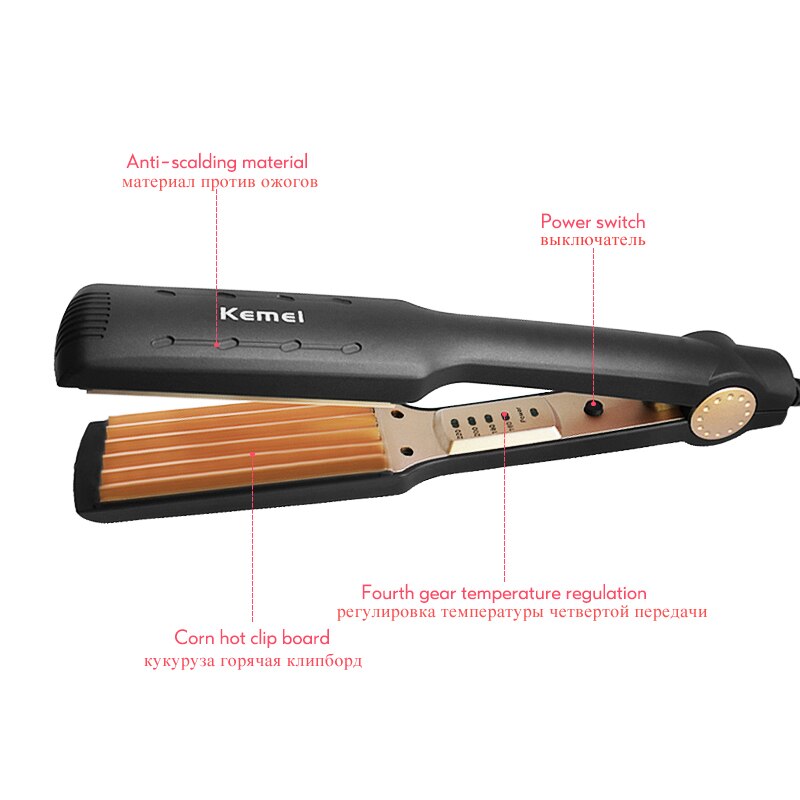 Kemei-Rizador de pelo de turmalina, cerámica, maíz, plancha rizadora en , Control Digital de temperatura, herramientas de peinado DIY, 210-240V