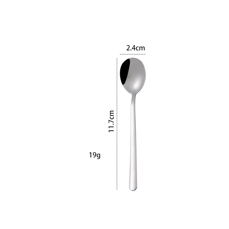 1pc sølvskje gaffel forskjellige størrelser rustfritt stål langt håndtak kaffe iskrem dessert drikker te scoop kjøkken bestikk: 5 skjeer