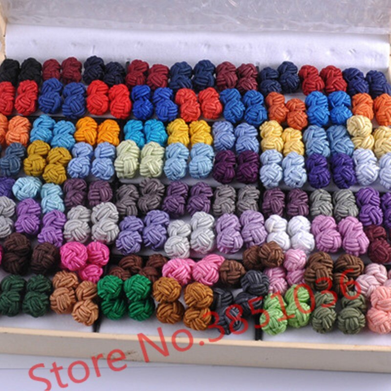 10 pairs/lot Silk Knot Cufflinks Upscale Men's Classic Double Rope Ball Knot Shape Cuff Links Handmade Silk Knots Cuff Link