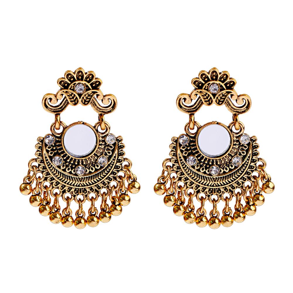 Ethnic Silver Color Gypsy Indian Earrings For Women Boho Jewelry Beads Bell Tassel Jhumka Earrings Ladies Retro Earrings: EY027-1