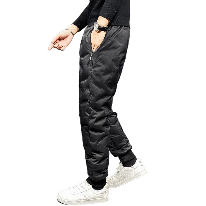 Pantalones acolchados de invierno para hombre, ropa de abrigo, elástica, con cordones, Color sólido, para jóvenes,
