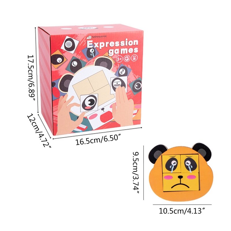 4.13 x 3.74in ausdrücke-zuordnungspuzzle mit holzbausteinen, lernspielzeug für logisches denken, gesichtsausdrucksveränderung