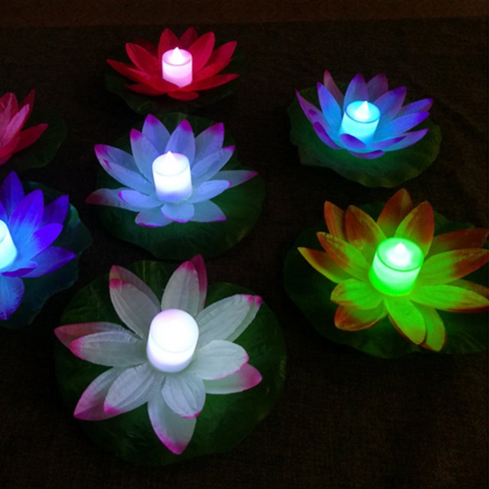 Icoco ledde konstgjord lotus färgglad förändrad flytande blomma lampor vatten simbassäng som önskar ljus lyktor festtillförsel