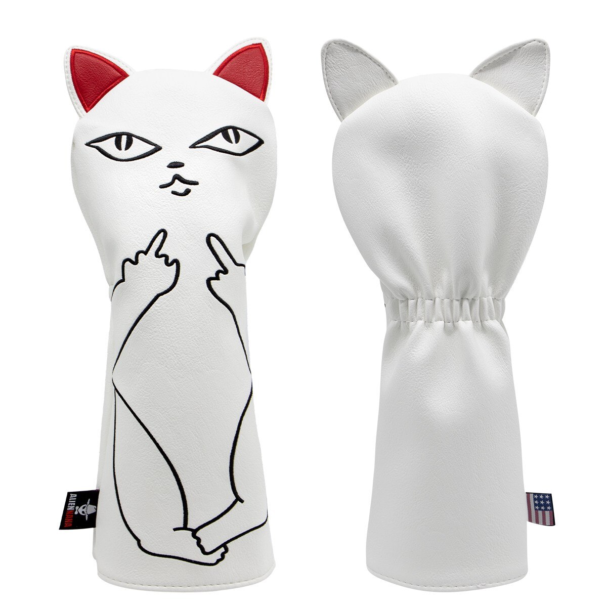 Golf Club Headcover Set Aliennana Zwart Leuke Cool Cat 1 Hout Driver Head Cover Fairway Golf Headcvoer Hybird 3 Stks/set: For Hybird(White)