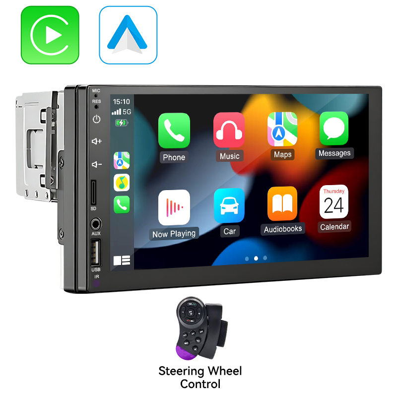 VENBES 7 "Radio Universal para coche CarPlay Android Auto 1 DIN reproductor Multimedia pantalla táctil Mirrorlink BT Audio automático: BLANCO