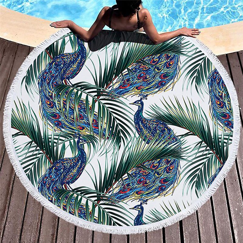 Printed Large Leaves Flower Beach Towel Round Microfiber Beach Towels Roundie Adults Serviette De Plage Toalla Playa: 17