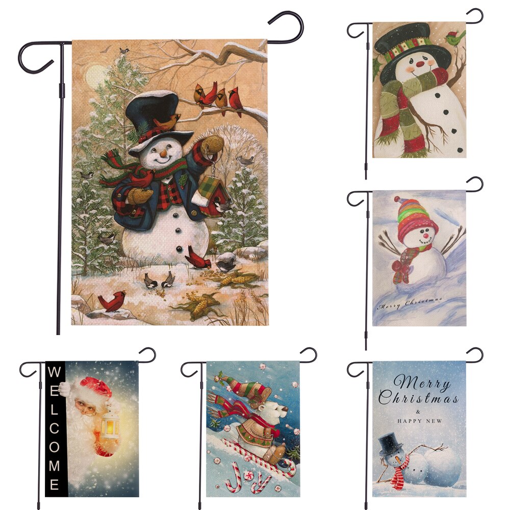 30 x 45cm dobbeltsider hageflagg jul snømann lin banner fest banner flagg diy bursdagsfestival dekorasjon tilbehør