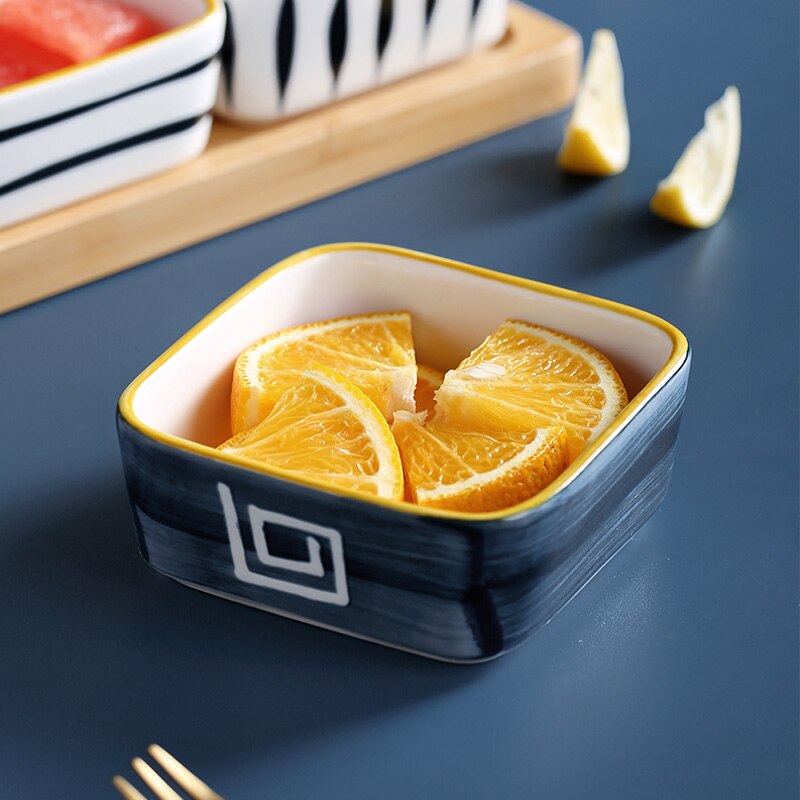 Plato divisor de cerámica para el hogar, bandeja de madera, plato de aperitivos de estilo japonés, con rejilla dividida, plato de fruta seca