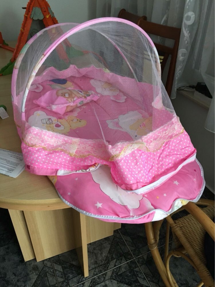 Baby Crib With Mosquito Netting Cute Dot Lace Portable Baby Bed 100*55cm Kids Bedding Folding Baby Crib With Pillow Cot Kawaii