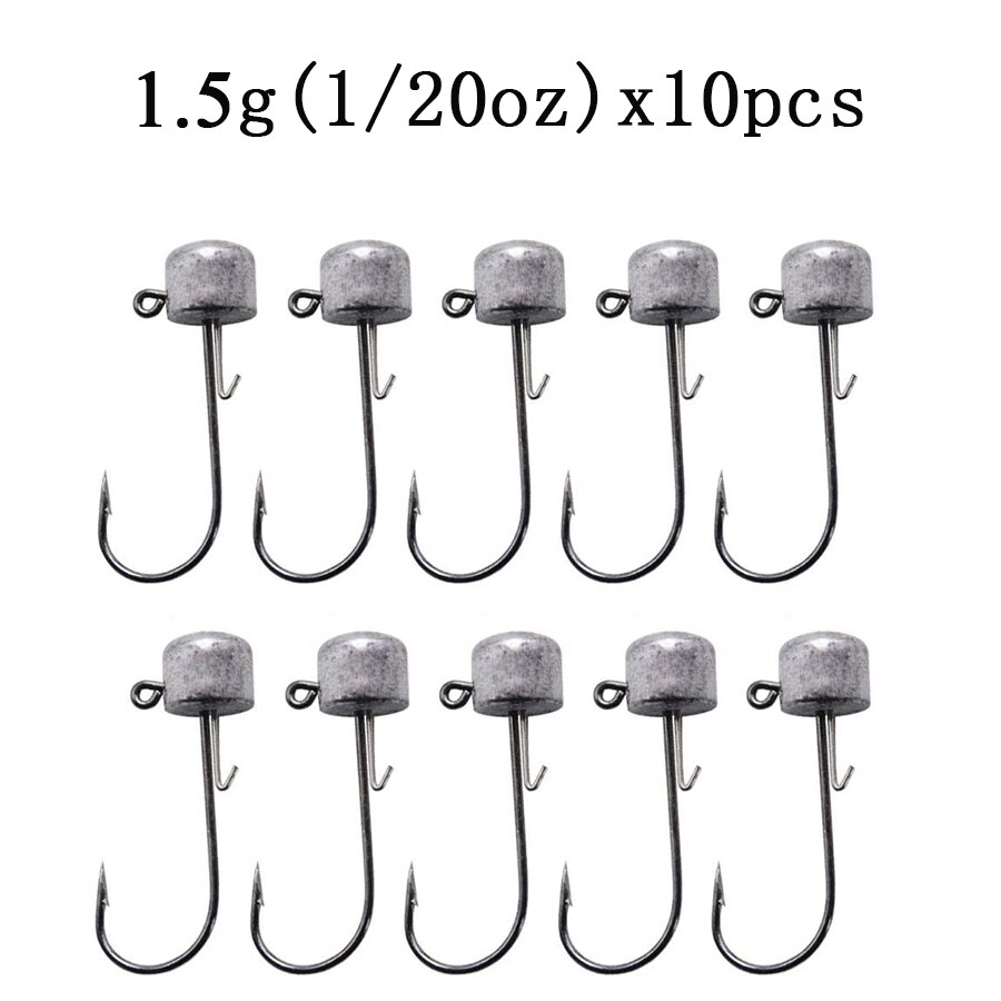 10pcs/lot Jig Head Fishing Hook Ned Rig Fishhook Soft Worm Lures Mushroom Jig Hooks Bass Trout Fishing Accessories: 1.5g