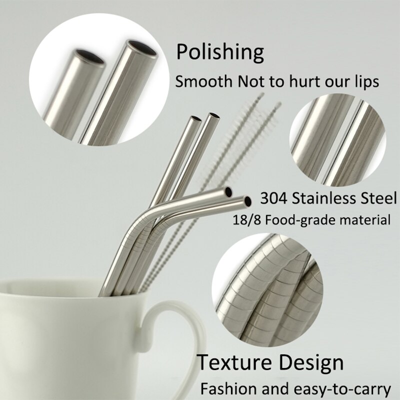 Pajilla de Metal reutilizable s establece 304 Acero inoxidable pajilla de Metal con bolsa de cepillo limpiador para tazas 20/30oz triangulación de