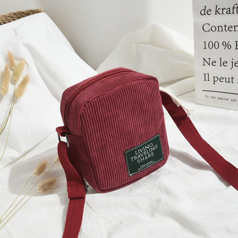 Sac à bandoulière solide en velours côtelé pour femmes, sac à main à épaule simple, fourre-tout mignon, sac messager, porte-monnaie pour filles, décontracté: Rouge