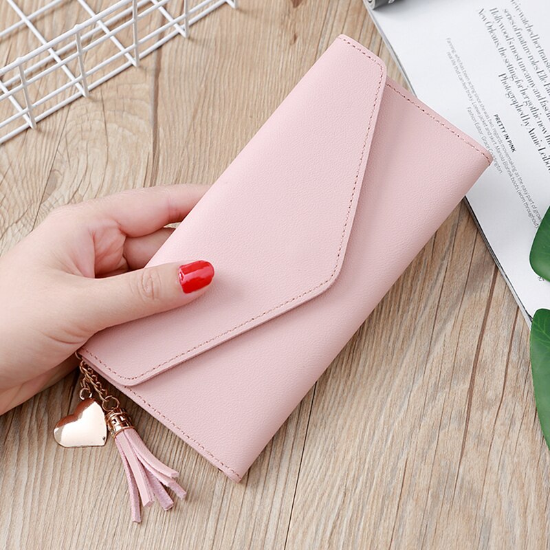 Brand Long Handbag Practical women's Coin Purse Ladies Tassel Buckle Wallet Business Card Holder: pink