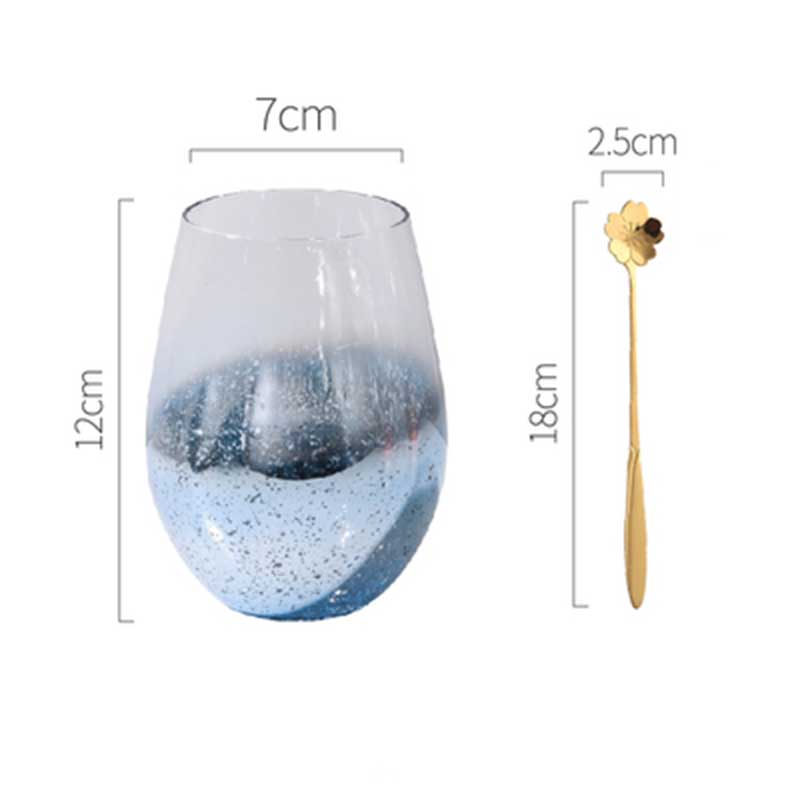 Stjärnor pläterad färg glas kopp blyfri hög temperatur kristall mjölk juice kopp med sked hem kök kontor dringking glas: Blå