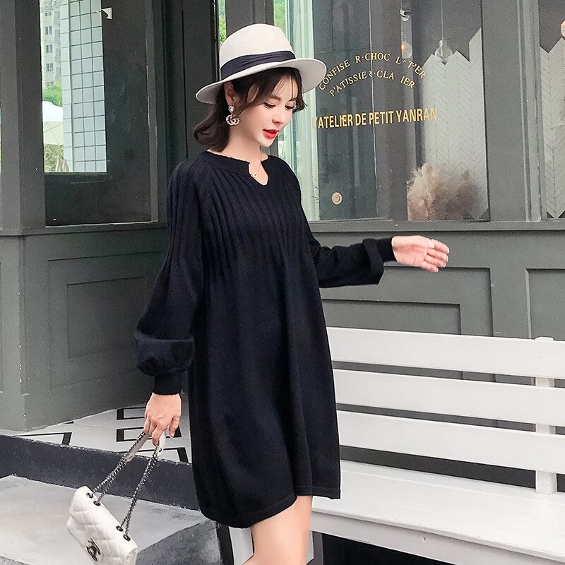 Winter Schwangerschaft zur Seite fahren für Schwangere Frauen Elegante Mutterschaft zur Seite fahren Kleider Winter Mutterschaft Kleidung Weihnachten: Schwarz / XXL