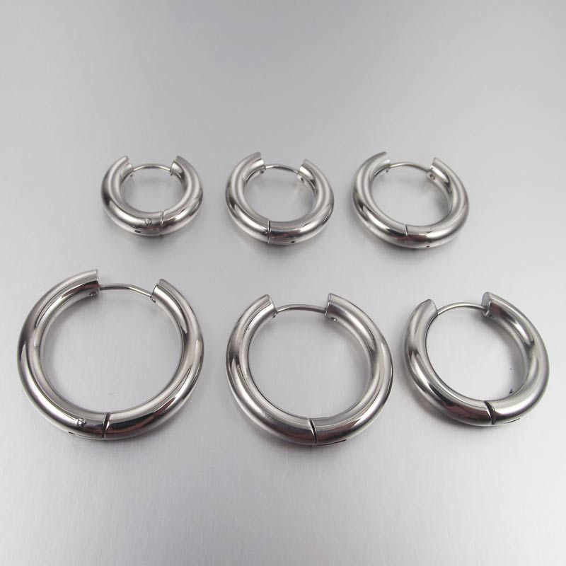 SaYao 2 Pieces 4mm thickness Stainless Steel Earring Cute Big Crude Circle Earring Hoop Earrings Huggie Jewelry Men Women