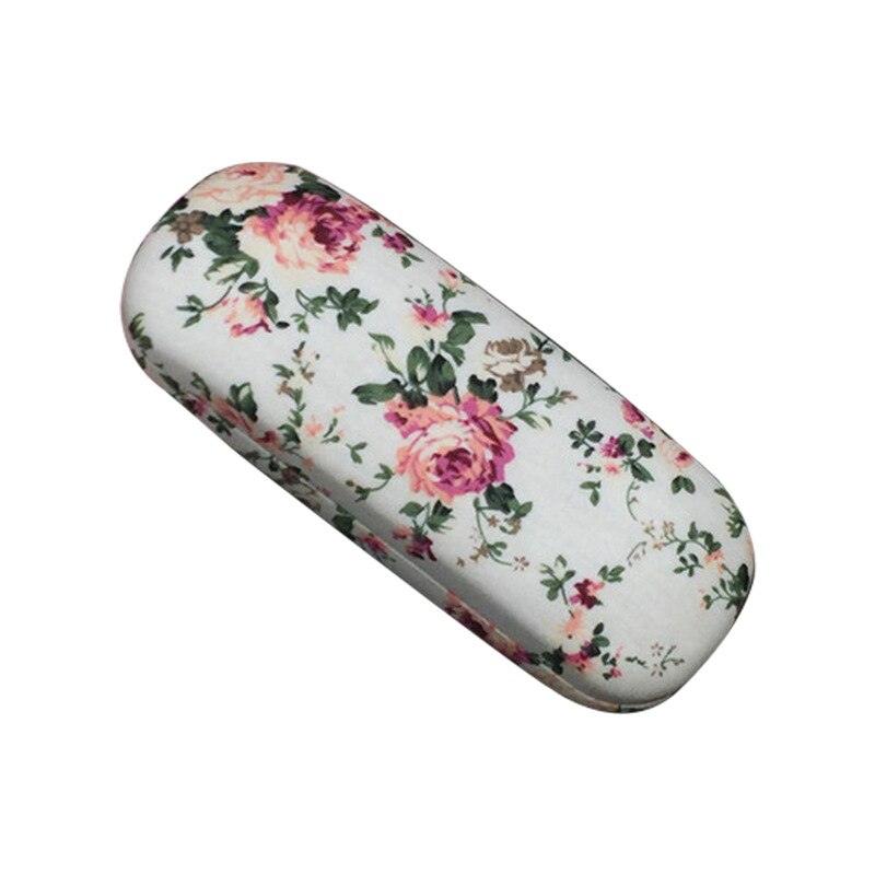 Iboode retro blomtryck läsglasögon fodral box dam hårt blommönster glasögon förvaringsfodral hållare kvinnlig organisatör: Stor blomma vit