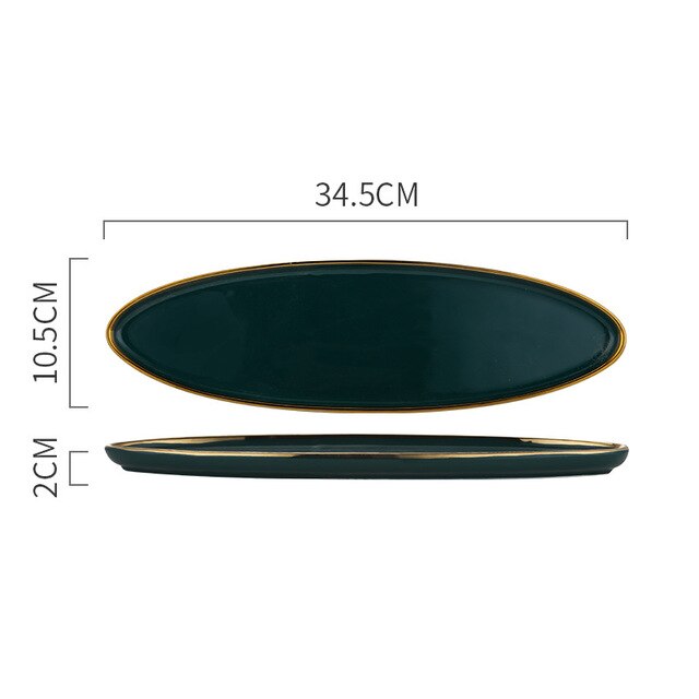 Square Tableware Green Ceramic Dinner Plate Gold Porcelain Dessert Steak Snack Cake Plate Salad Soup Rice Bowl