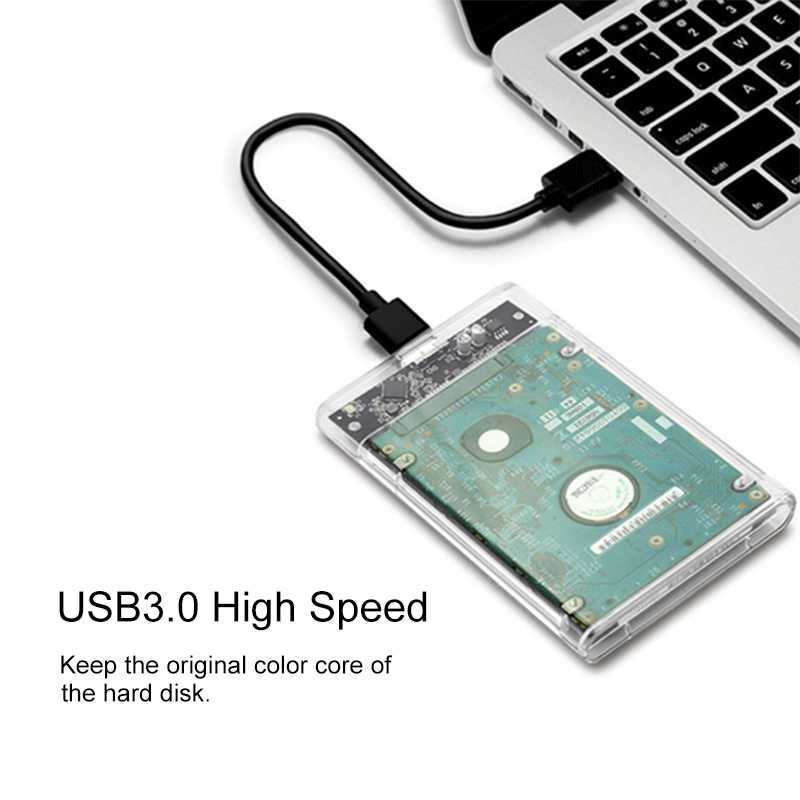 USB3.0 MicroB Transparent 2.5inch External Storage Case SATA 5Gbps HDD SSD Hard Drive Enclosure Support UASP for PC Laptop