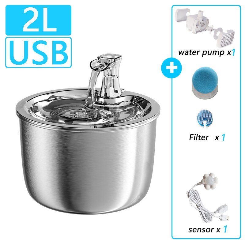 Stainless Steel Cat Fountain Filter Water Drinking Fountain Pet Cat Dog Ultra-Quiet Automatic Fountains and Filter Cats Drinker: B-Sensor