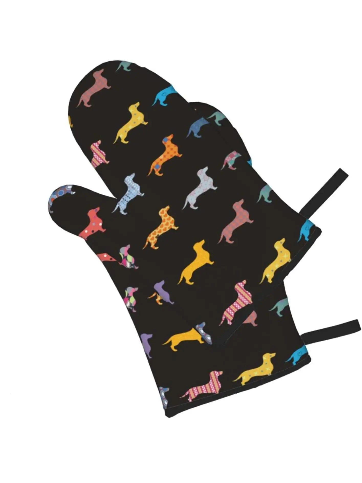 Rękawice kuchenne z nadrukiem gryzmolić dla kotów i psów Odporne na ciepło wodoodporne rękawice kuchenne z wewnętrzną warstwą bawełnianą robić gotowania, grillowania i pieczenia: Pomarańczowy