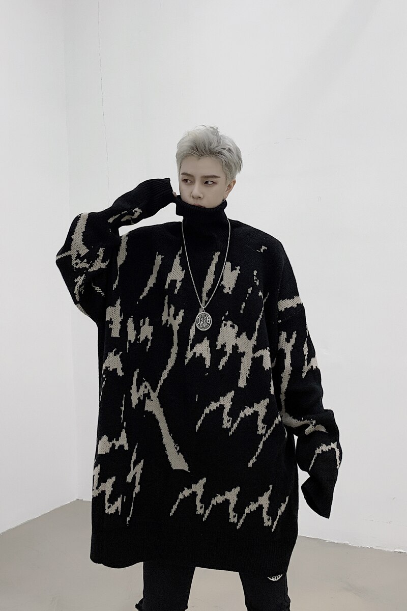 Suéter de punto de cuello alto holgado para hombre, ropa de calle de otoño e invierno, suéter informal grueso y cálido de estilo Hip Hop