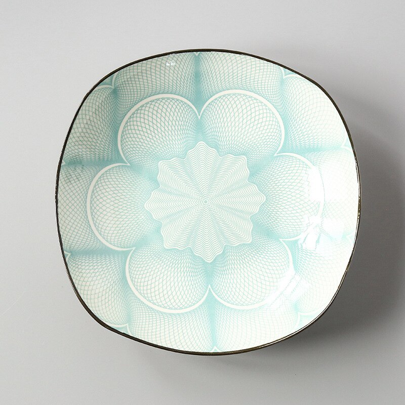 2 Stuks 8 "Vierkante Schotel Keramische Plaat Onderglazuur Kleur Schotel Dim Sum Gerecht Eenvoudige Thuis Schotel Vierkante Borden set Bloem Plaat: NO. 6