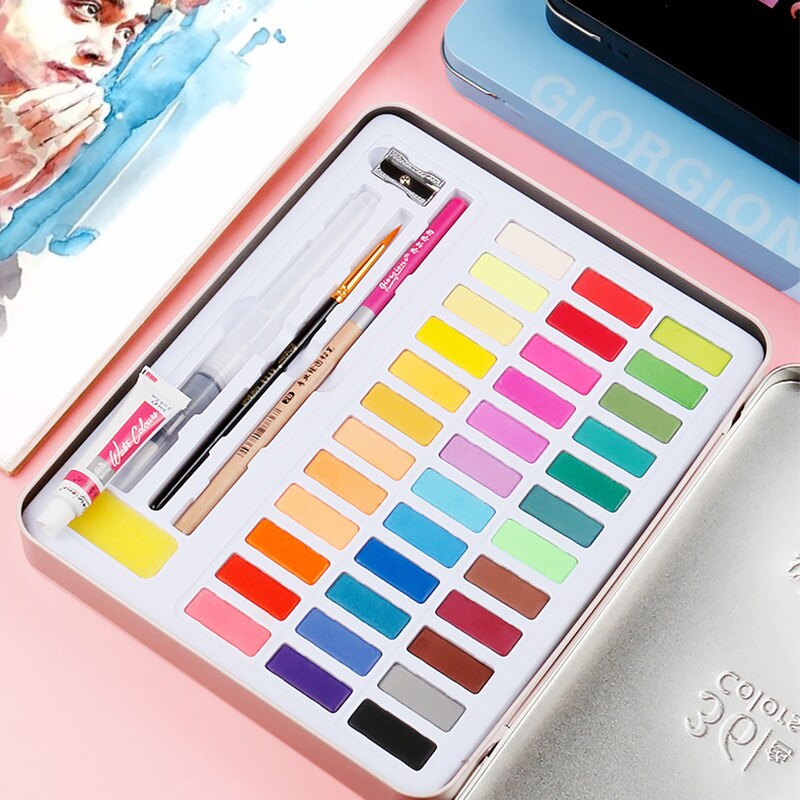 36-Kleuren Glitter Aquarel Verf Set Aquarel Pigment Schilderen Leveringen Metallic Effen Water Kleuren Palet