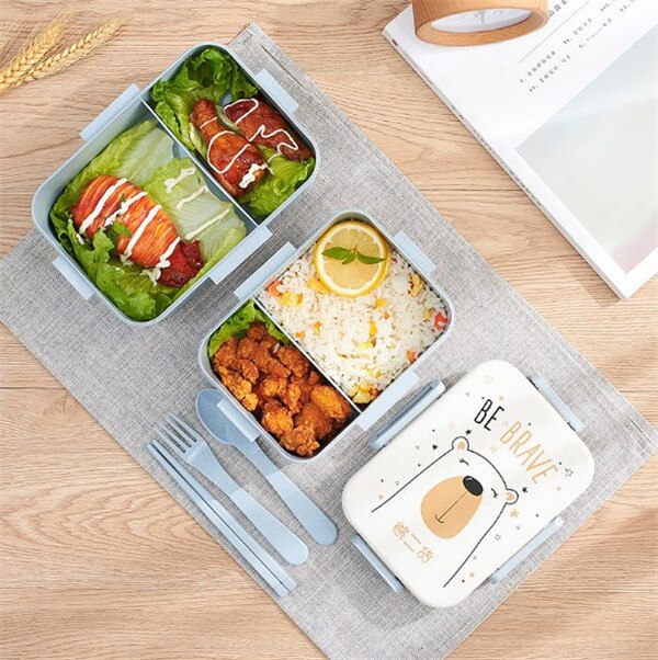 Gezond Materiaal Lunchbox Tarwe Stro Bento Dozen Magnetron Servies Voedsel Opslag Container Lunchbox