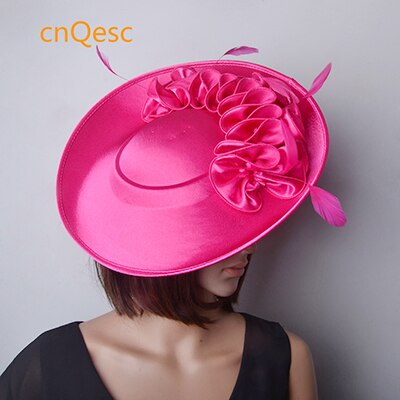 ! Royal blue Large Matte satin fascinator Formal hats four wedding Women's hat: Hot pink