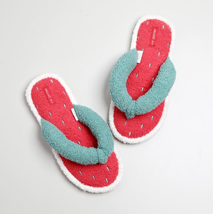 Watermeloen dames slippers thuis binnenschoenen imitatiebont warme schoenen dames instappers dames bont slippers  sh520: 6