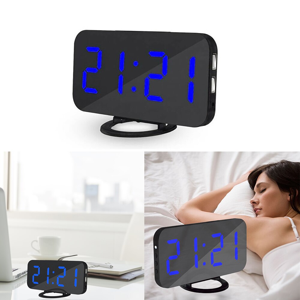 Digital ledd klocka usb-kabel digital väckarklocka spegelklocka multifunktions snooze display tidstabell skrivbord nattled-ljus