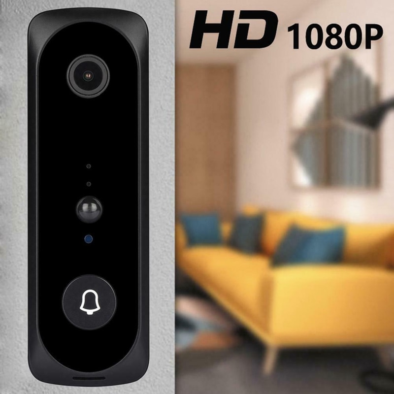 V20 smarte wifi video dørklokke kamera visuelt intercom med klokkesæt nattesyn ip dørklokke trådløst hjem sikkerhedskamera: Sort