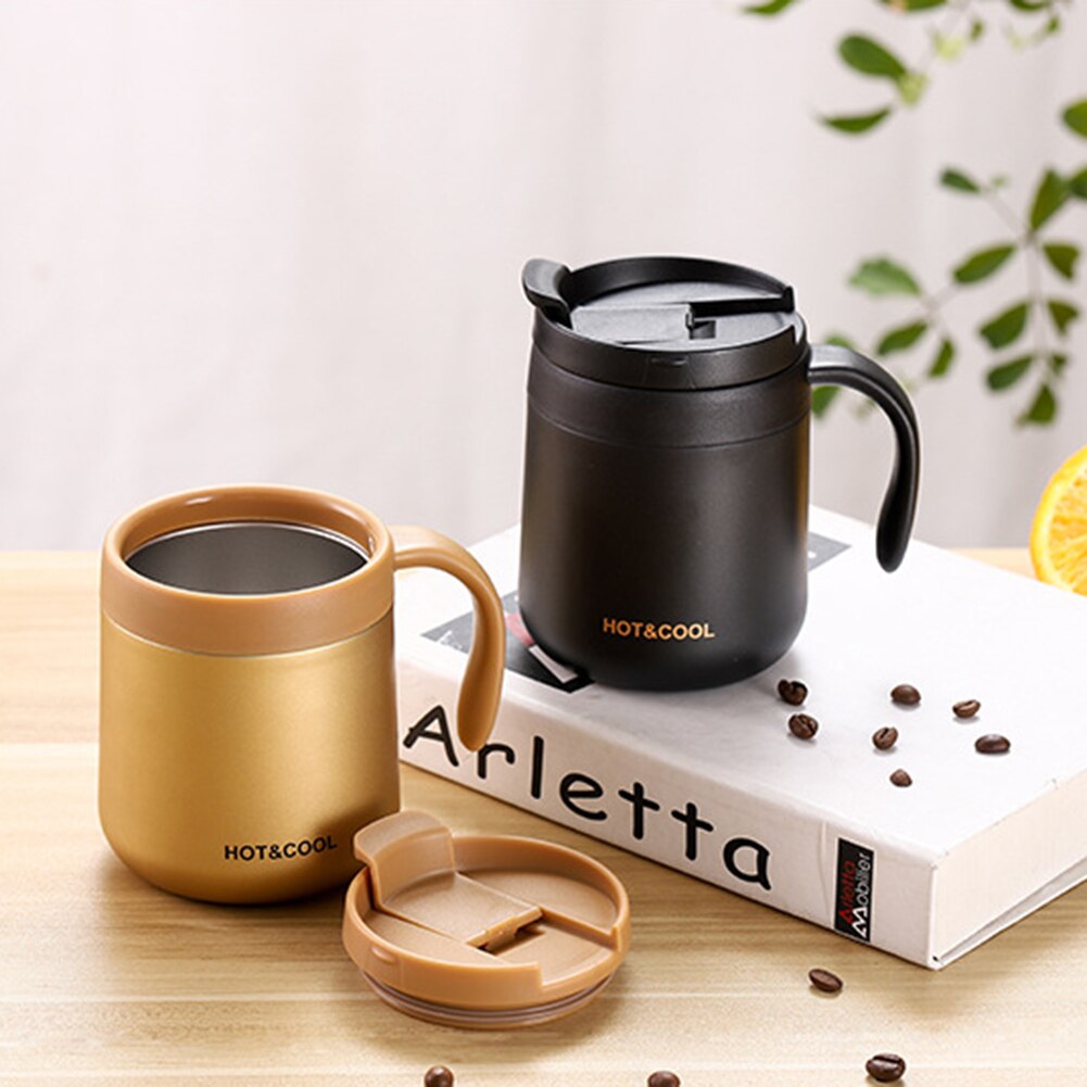 350ml 304 Stainless Steel Vacuum Flask with Handle Lid Portable Coffee Cup &amp; Cool Thermos Cup Business Style for Men Office