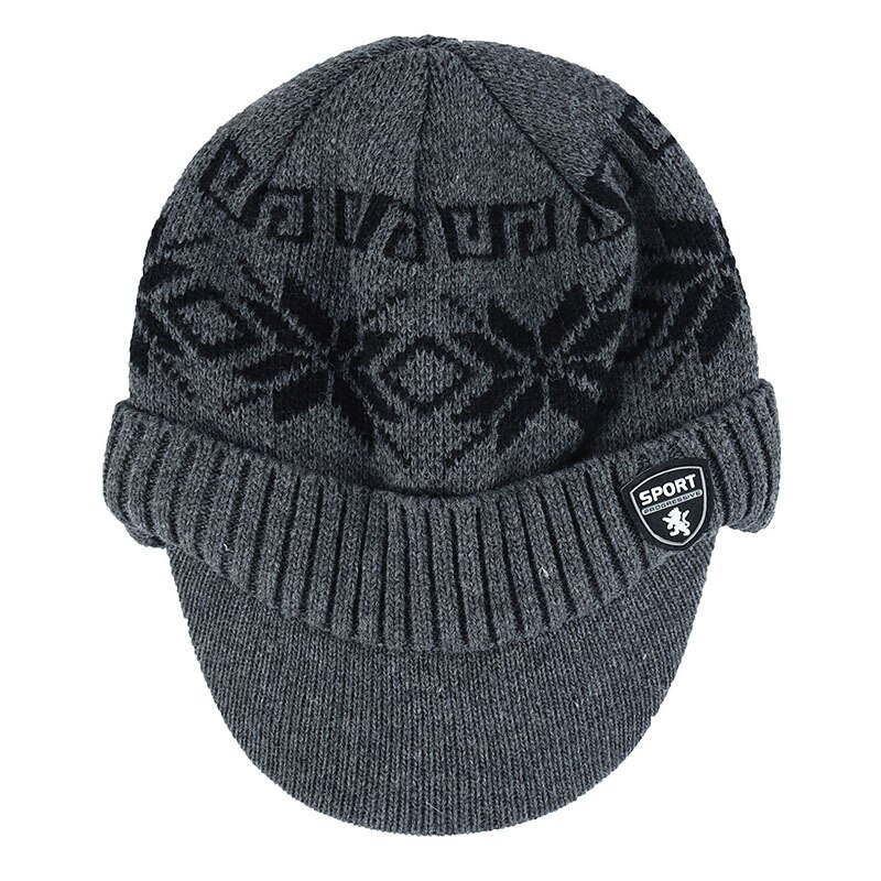 Plus fløjlsstrikket hue vinterhuer til mænd skullies beanies varm kasket mænd baseballkasket snesort printede ski peaked caps