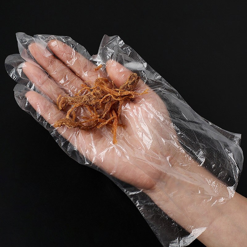 100 stuks plastic wegwerphandschoenen voor veiligheid, universeel, schoonmaakwerk, transparante vingerhandschoenen, gratis maat