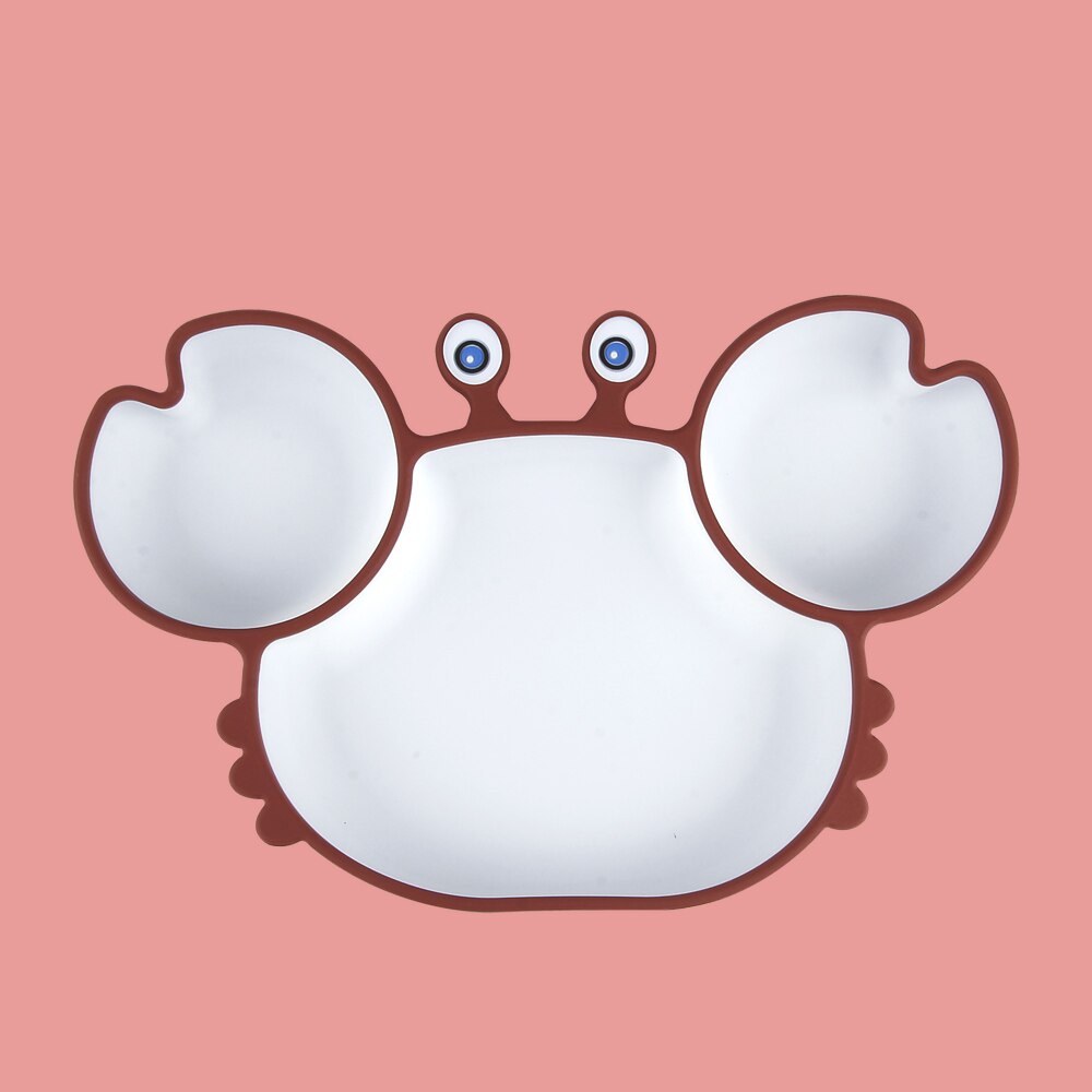 Crab Suction Cup Plate Dispensing Silicone Baby Dishes Set Children's Spoon Compartment Kids Tableware Feeding Kit Food Bowl: R Plate