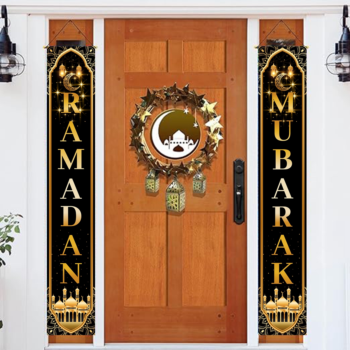 Banner da porta Eid Mubarak, decoração do Ramadã 2025 para casa Mubarak Ramadan Kareem festa muçulmana islâmica decoração Eid Al Adha presentes