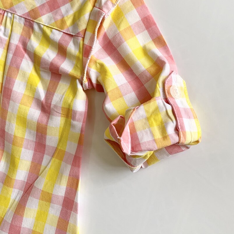 Camicia per ragazze a quadri rosa/gialla camicetta per bambini per bambini primavera proprietà abbigliamento per ragazze camicia per bambini camicia in pizzo principessa neonato