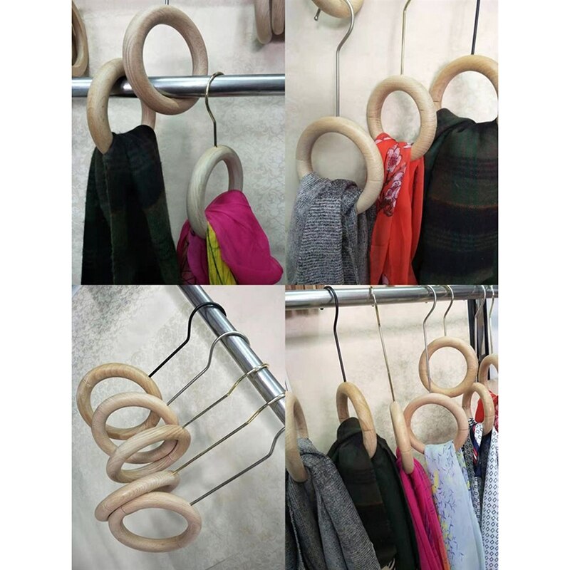 2 pièces en bois cercle cintre magasin de vêtements 360 rotation en forme de S crochet jean support d'écharpe décor à la maison-ABUX